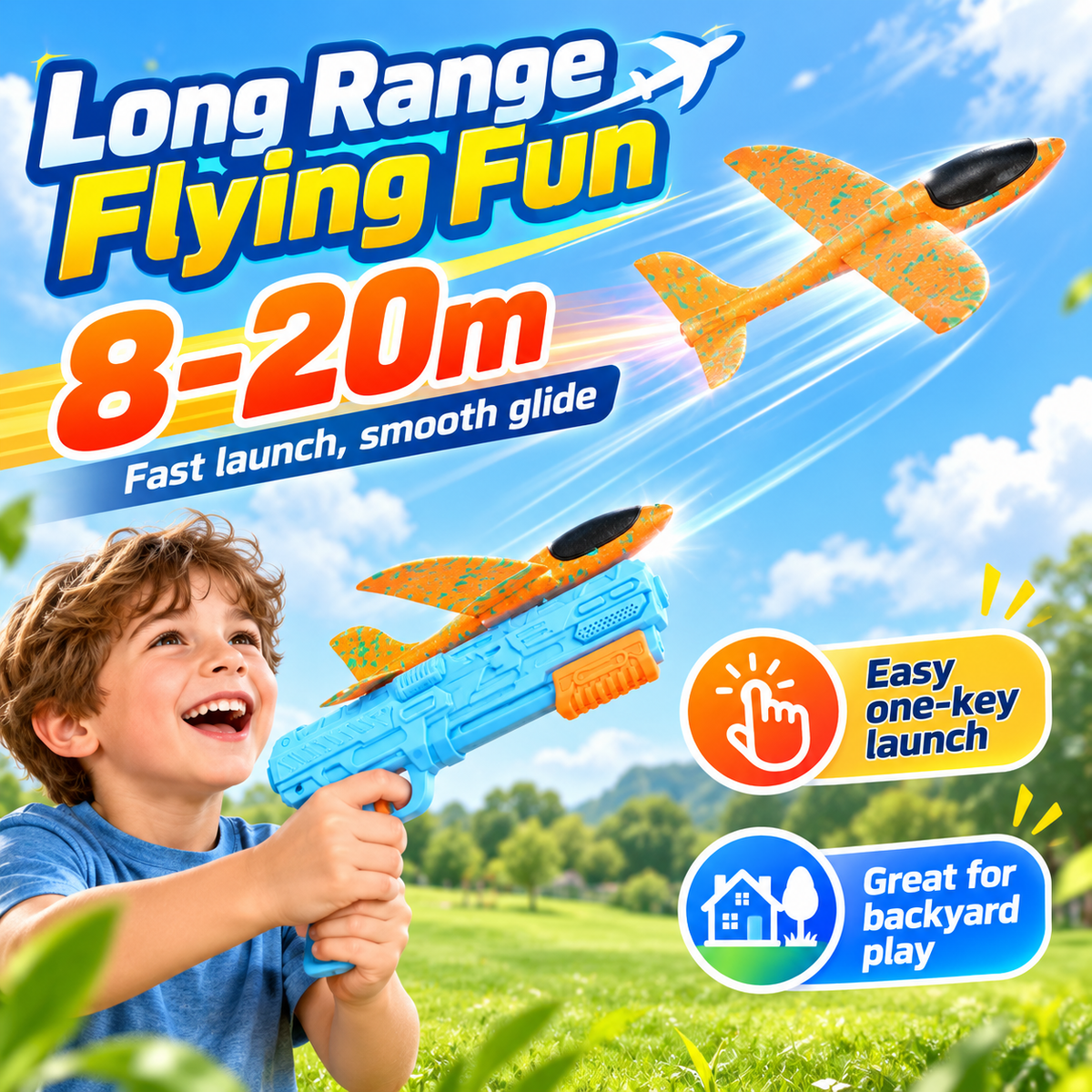 Foam airplane launcher outdoor play