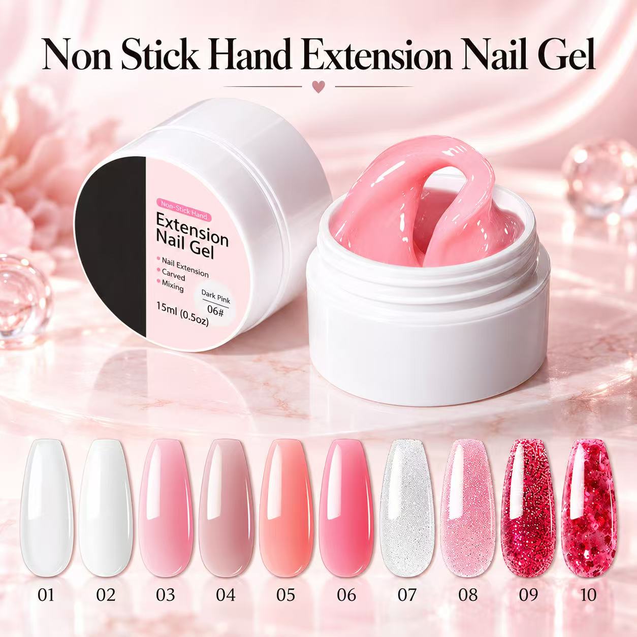 10 shades of non-stick hand extension nail gel