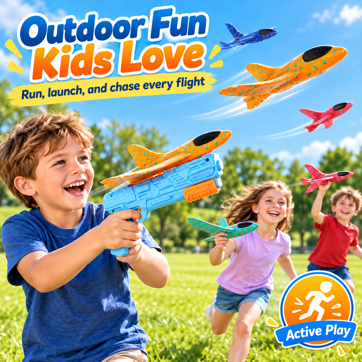 Foam airplane launcher outdoor toy