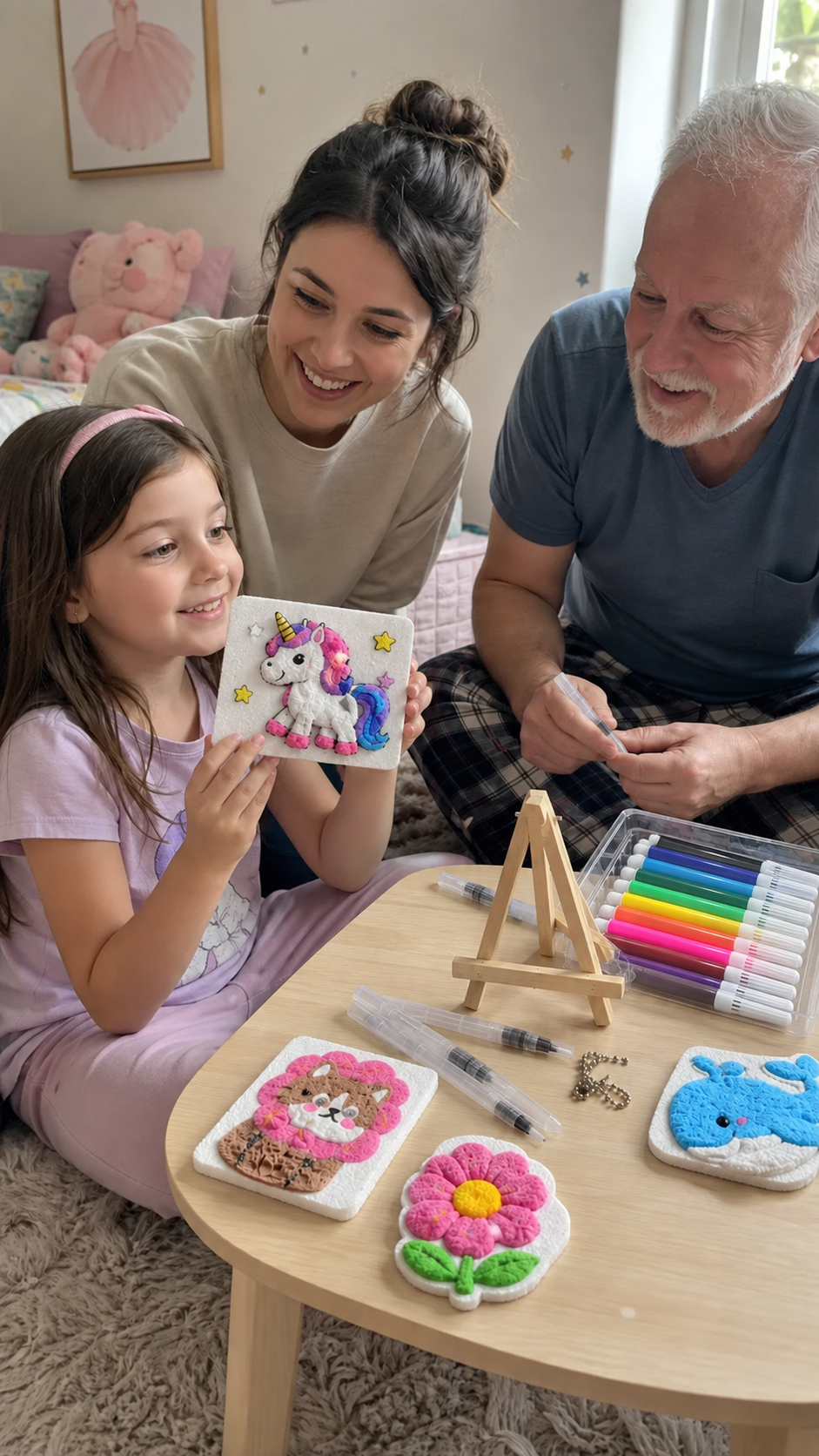Family creating 3D Puffy art