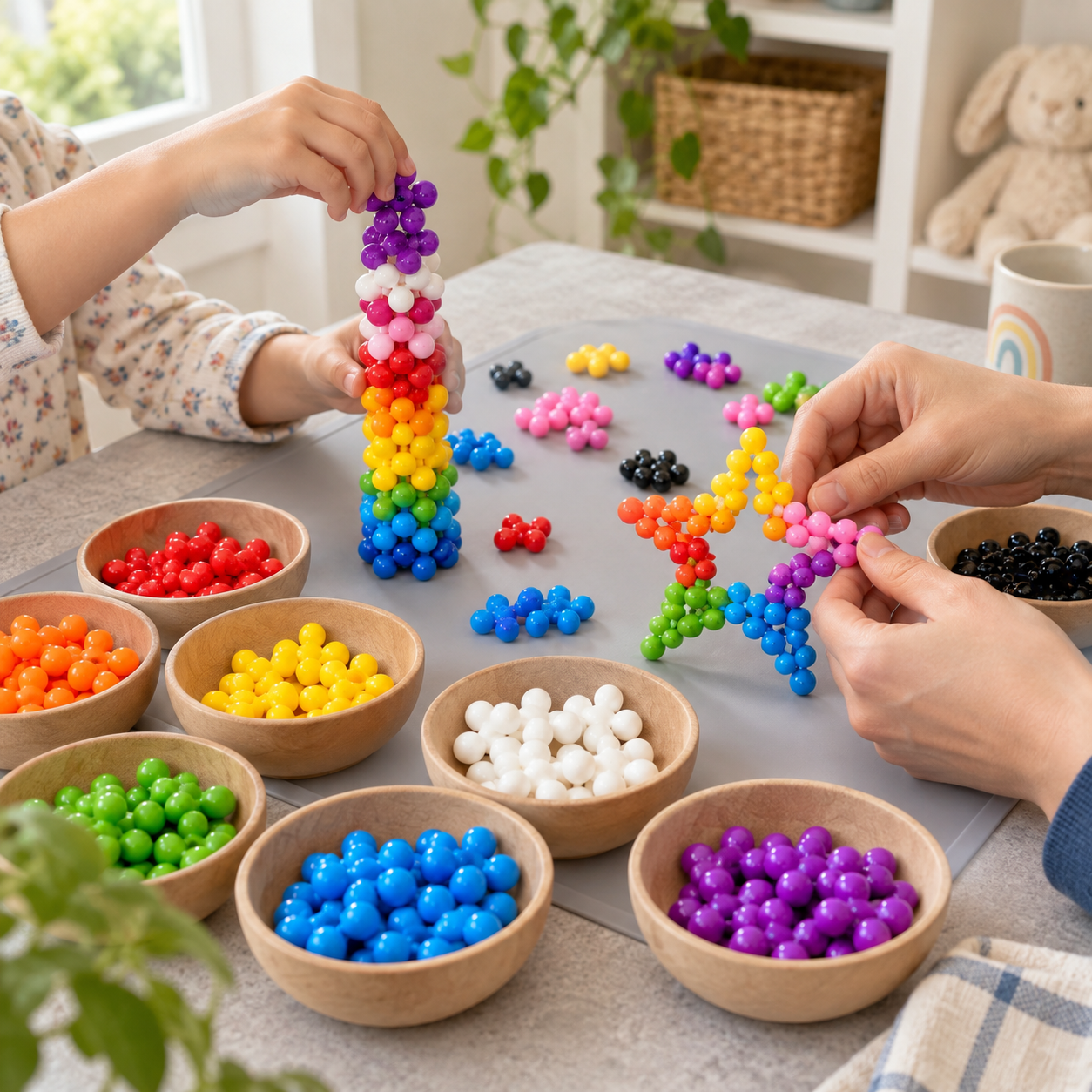 Adult and child creating colorful designs together