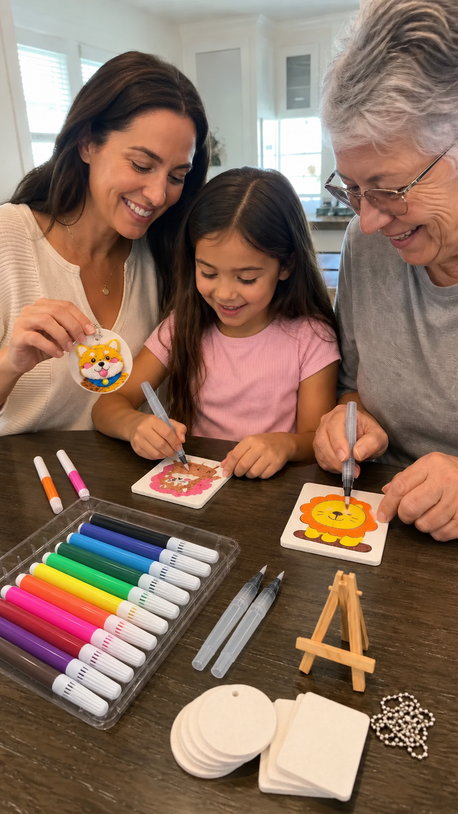 Family making 3D Puffy crafts together