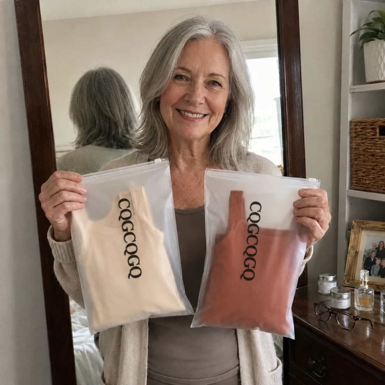 CQGCQGQ customer holding packaged tank tops
