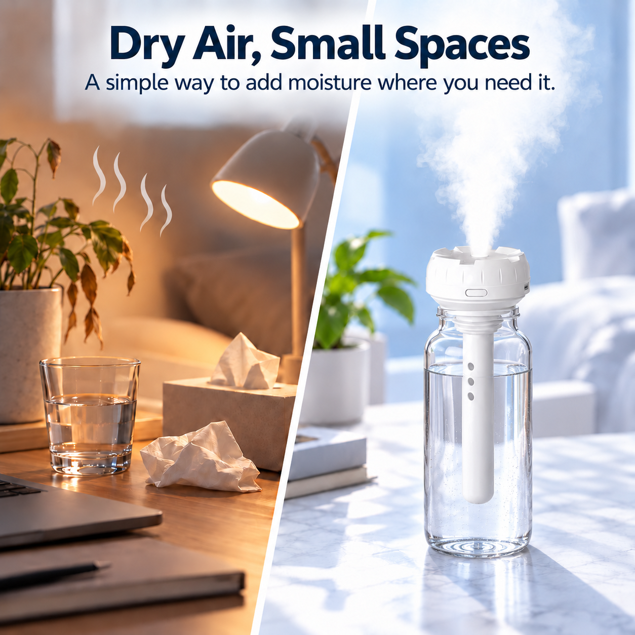 Compact humidifier for dry air and small spaces