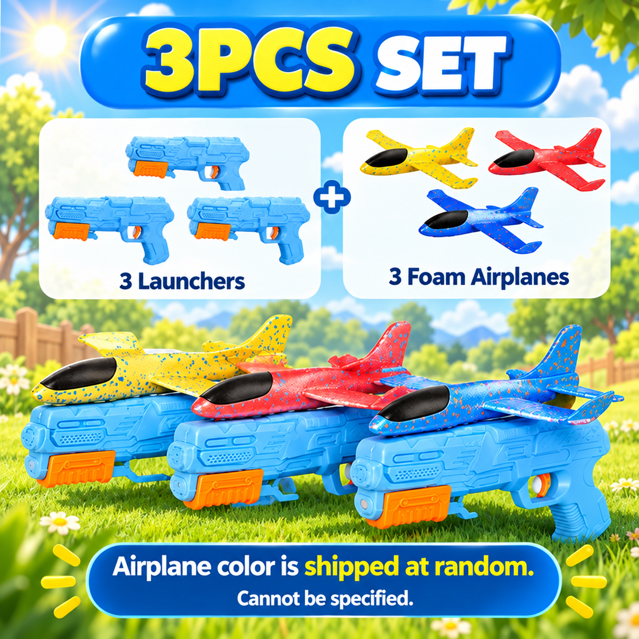3 launchers and 3 foam airplanes set